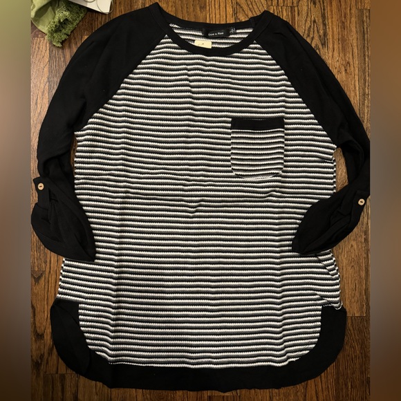 Black + White Stripe Boxy Knit Henley main image 0